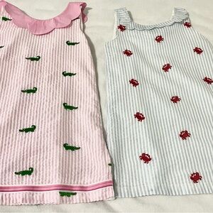 Pink and Blue Striped Dresses with Animal Embroidery